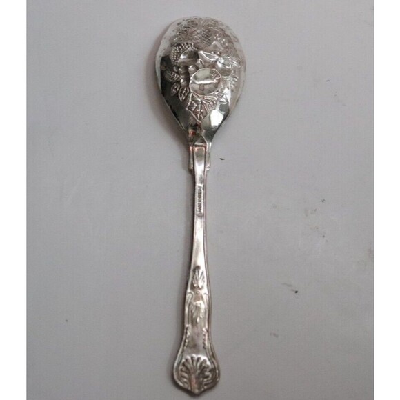 Ornate Berry Spoons Kings Pattern Serving Pair Silver Plate - Picture 3 of 3